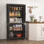 64" 4-Door Kitchen Pantry, Freestanding Storage Cabinet with 3 Adjustable Shelves for Kitchen, Gray Oak