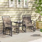 Outdoor Glider Chairs with Coffee Table, Patio 2-Seat Rocking Chair Swing with Breathable Sling for Backyard, Garden and Porch, Brown