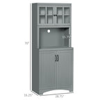 Storage Cabinet with Adjustable Shelves and Microwave Space, 70" Pantry Cabinet with Glass Framed Door, Gray