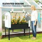 Galvanised Raised Garden Bed with Greenhouse Cover, Metal Elevated Garden Bed with Bed Liner, Bottom Shelf, Black