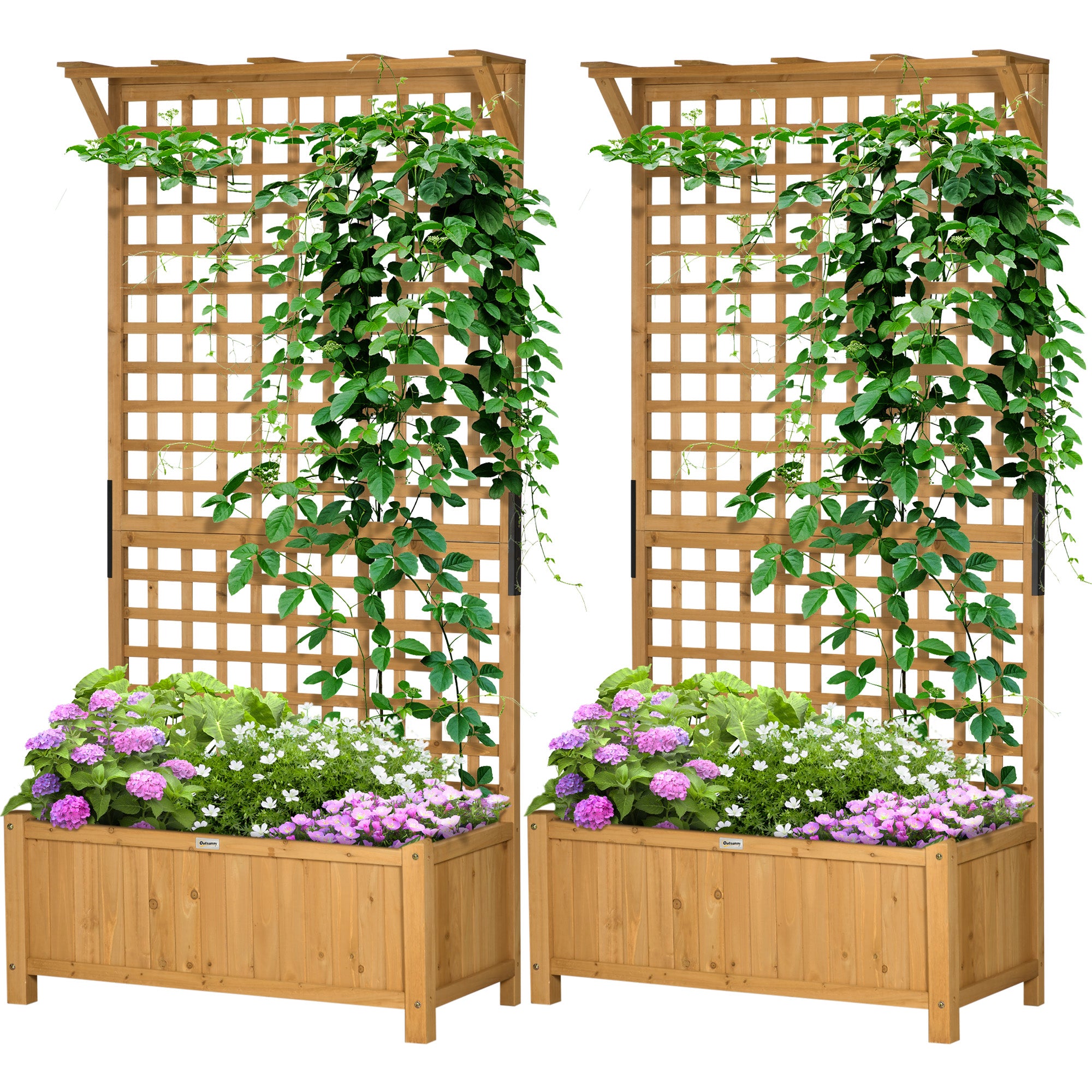 Wood Planter with Trellis for Vine Climbing, Raised Garden Bed, Privacy Screen for Backyard, Patio, Pack of 2, Yellow