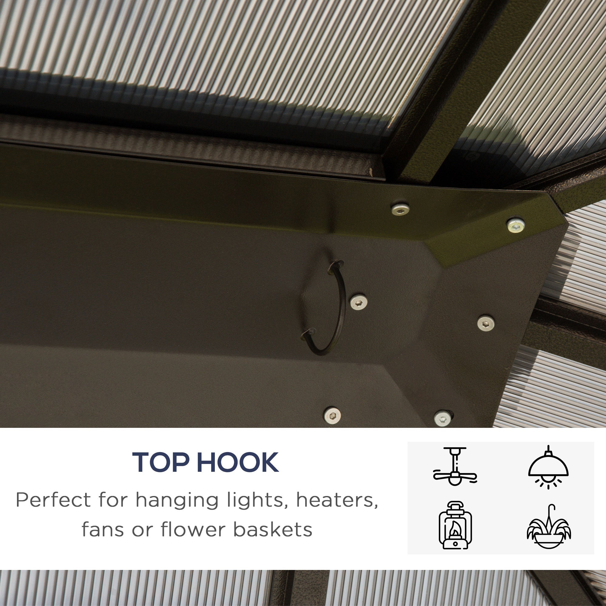 10' x 12' Hardtop Gazebo Canopy with Polycarbonate Roof, Aluminum Frame, Permanent Pavilion Outdoor Gazebo with Curtains for Patio, Garden, Backyard, Deck, Lawn, Dark Brown, Off-White