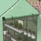 4.6' x 4.7' Portable Greenhouse, Water/UV Resistant Walk-In Small Outdoor Green House with 2 Tier U-Shaped Flower Rack Shelves, Roll Up Door & Windows, Green