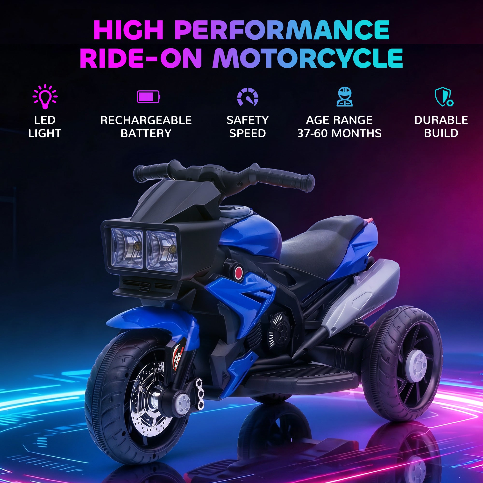 6V Kids Motorcycle, Battery-Operated Mini Electric Motorbike with Forward/Reverse Switch, Horn, Blue