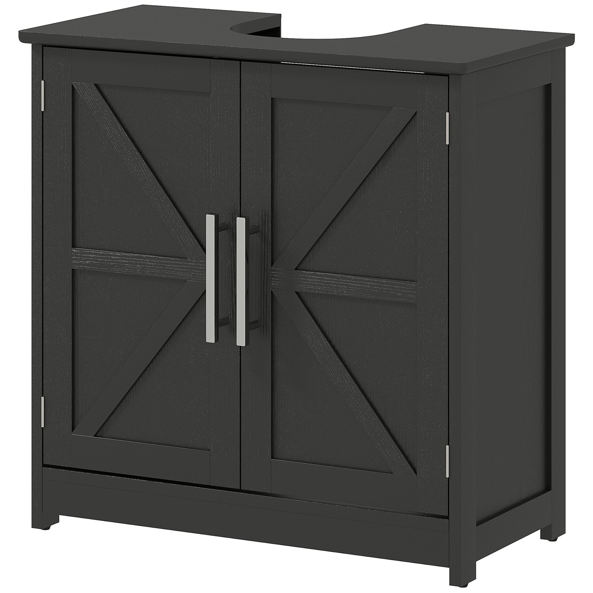 Farmhouse Pedestal Sink Storage Cabinet, Bathroom Sink Cabinet with 2 Barn Doors and Adjustable Shelf, Distressed Black