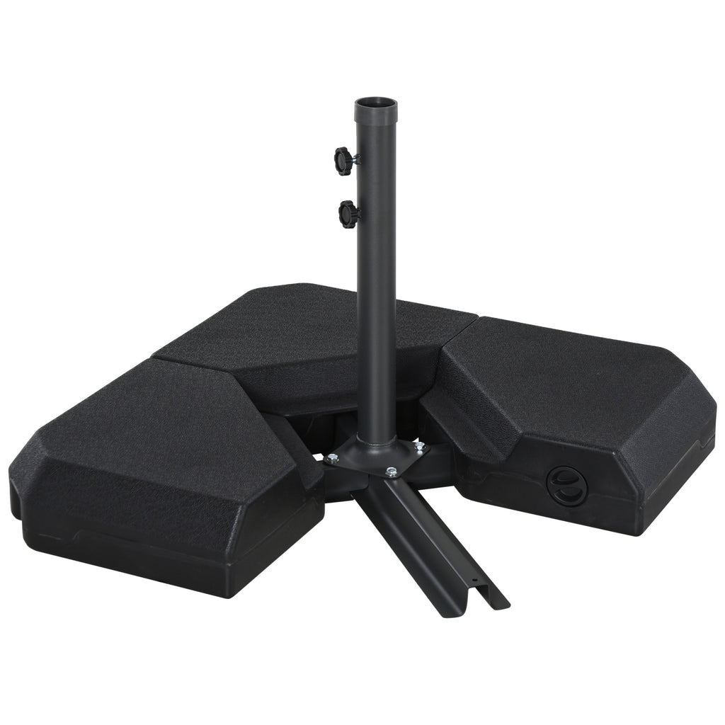 Umbrella Stand Fitting 2" Poles and Steel Base with 4 Fillable Plastic Weights, 4 Gal. Capacity Each - Black