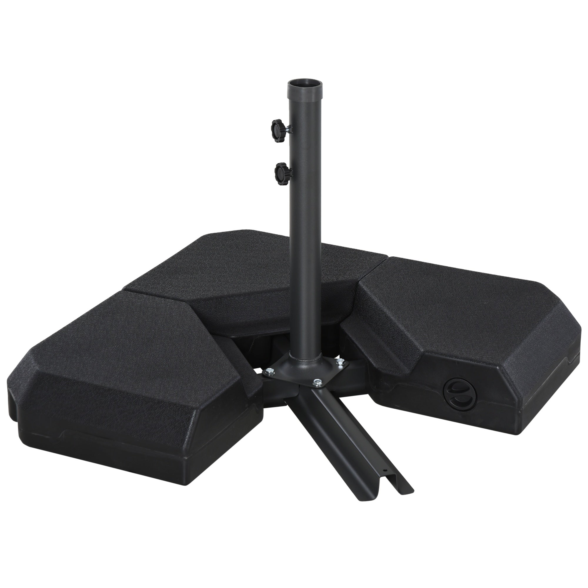 Umbrella Stand Fitting 2" Poles and Steel Base with 4 Fillable Plastic Weights, 4 Gal. Capacity Each - Black