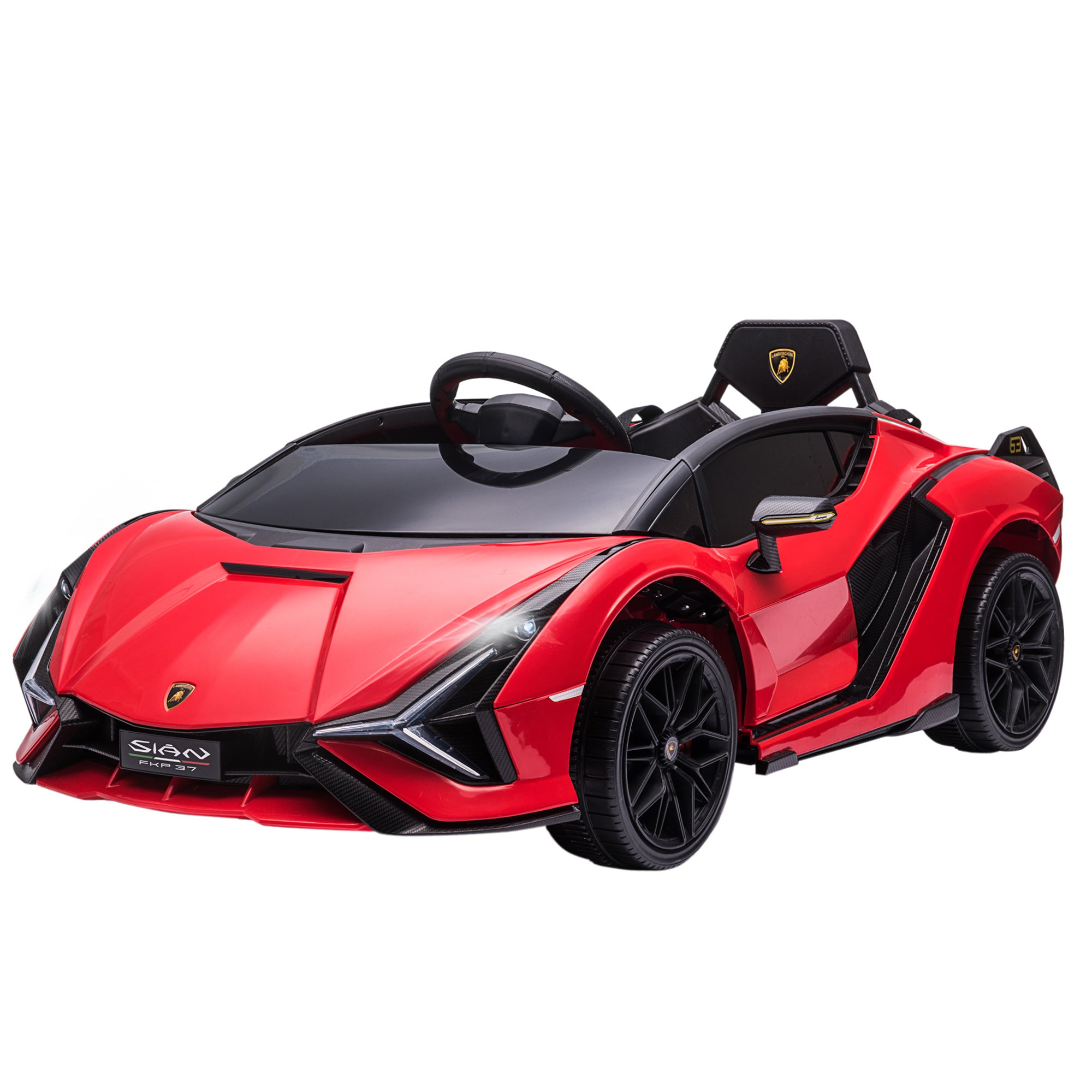 12V SIAN Licensed Electric Car for kids with Remote Control, Horn, Music, & Headlights, Red