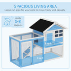 49" Wooden Rabbit Hutch Bunny Cage with Waterproof Asphalt Roof, Fun Outdoor Run, Removable Tray and Ramp, for Rabbits, Chickens, Ducks, Light Blue