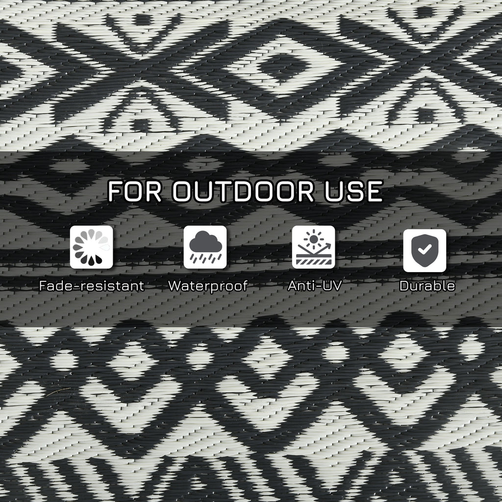 Reversible Outdoor Rug Carpet RV Camping Rugs with Carry Bag, 8' x 10', Gray & Cream White Boho