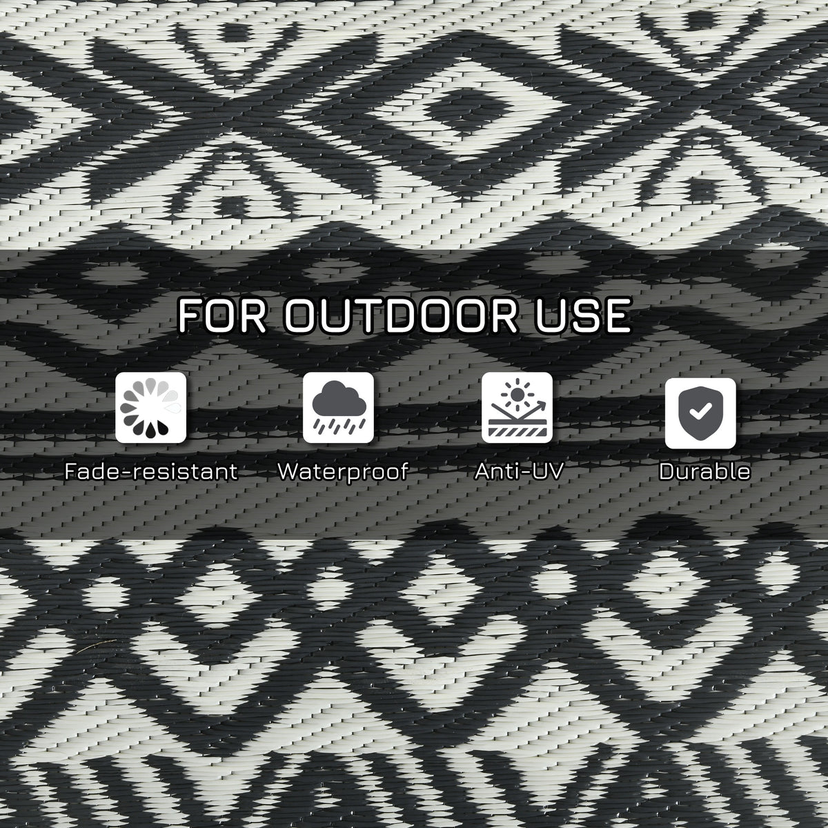 Reversible Outdoor Rug Carpet RV Camping Rugs with Carry Bag, 8' x 10', Gray & Cream White Boho