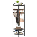Corner Hall Tree, Industrial 4-Tier Coat Rack with Shoe Storage, 8 Movable Hooks and 2 Shelves for Hallway, Rustic Brown