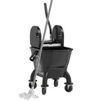 Mop Bucket with Wringer on Wheels for Floor Cleaning, 27.5 Quart Down Press Wringer with Handle and Mop, Black