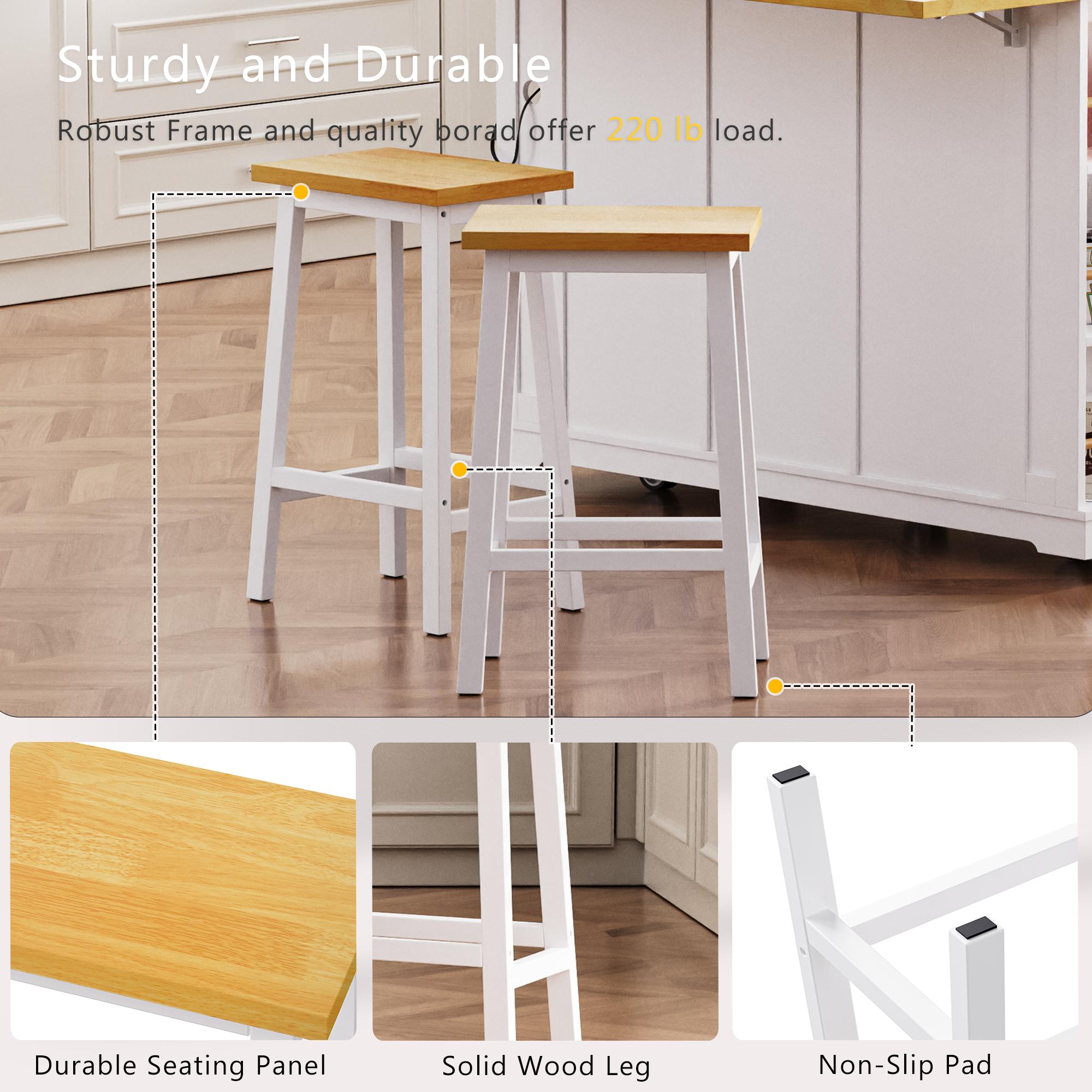 Set of 2 Farmhouse Style Solid Wood Bar Stools with Anti-Scratch Pads, Kitchen Counter Stools with Footrests, 16" L x 11" W x 25.5" H, White
