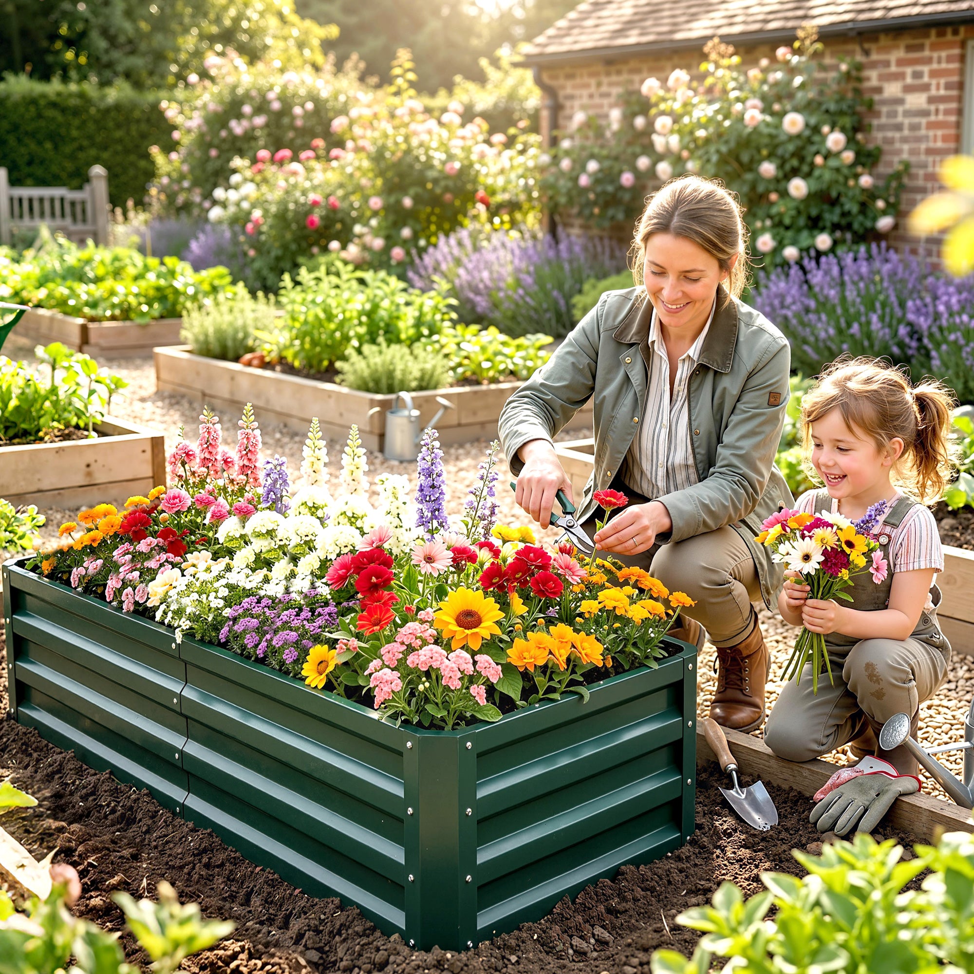 Galvanized Raised Garden Bed, 4' x 2' x 1' Metal Planter Box, for Growing Vegetables, Flowers, Herbs, Succulents, Green