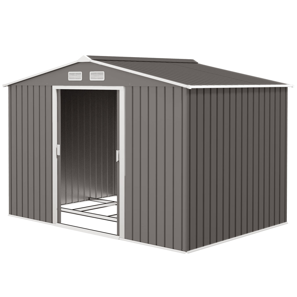 9' x 6' Outdoor Storage Shed, Garden Tool Metal Shed with Foundation Kit, Light Gray