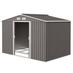 9' x 6' Outdoor Storage Shed, Garden Tool Metal Shed with Foundation Kit, Light Gray