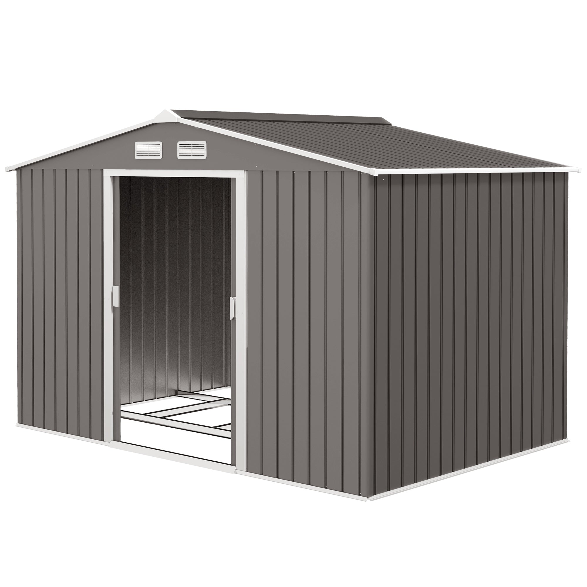 9' x 6' Outdoor Storage Shed, Garden Tool Metal Shed with Foundation Kit, Light Gray
