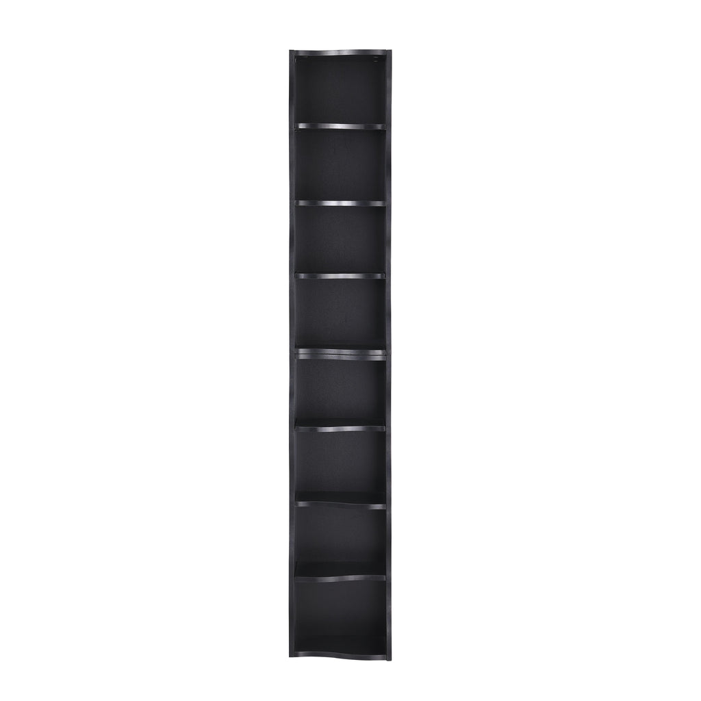 8-Tier Adjustable Slim Bookcase with Wavy Edge Design, Anti-Tip Hardware, Detachable Cabinets for Home Storage, 11.5" L x 9.5" W x 71" H, Black