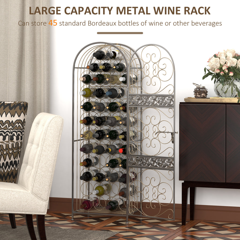 45 Bottle Wrought Iron Wine Rack Jail with Lock - Antique Bronze