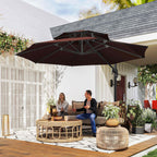 11ft Cantilever Patio Umbrella with Base, Double Top Hanging Aluminum Offset Umbrella with 360° Rotation, Easy Tilt, 8 Ribs, Crank, Cross Base for Backyard, Brown