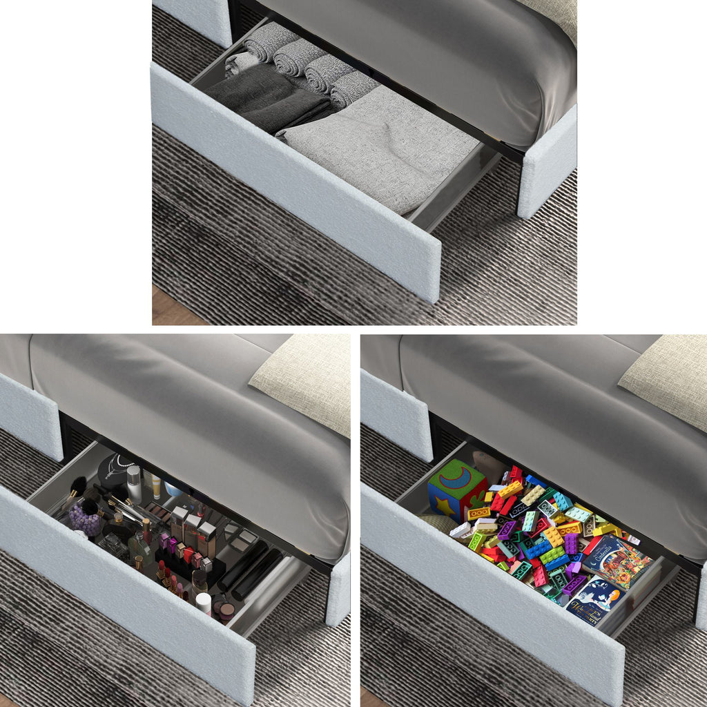 Liv Queen Size 2-Drawer Storage Bed Frame with Curved Tufted Headboard, Patented Boucle Upholstered Platform Bed, Wooden Slat Support, No Box Spring Needed, Ivory