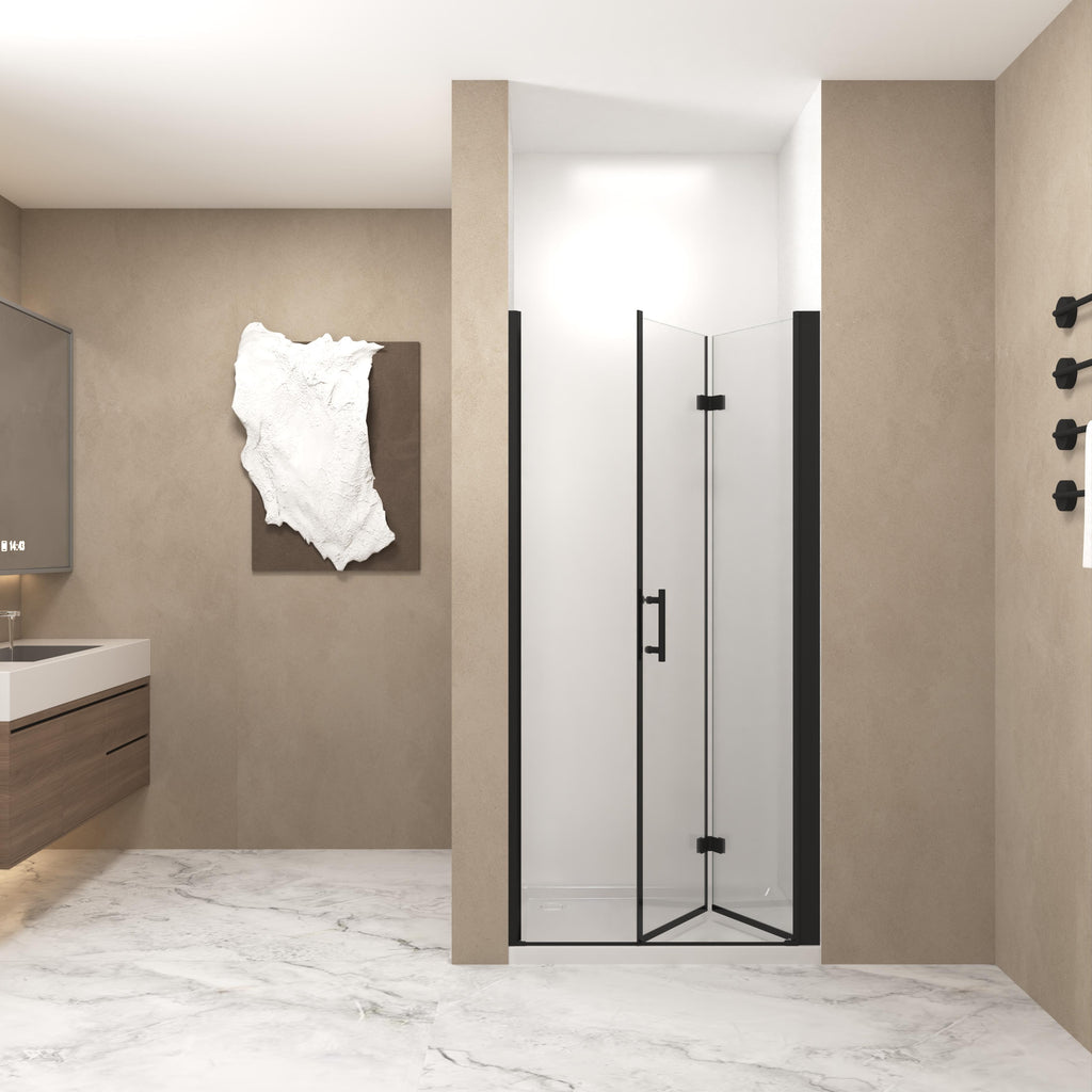 36" Bifold Shower Door with Stainless Steel Handle and Raised Water-Blocking Strips, Space-Saving Panel for Bathroom, 36" L x 0.5" W x 72" H, Matte Black