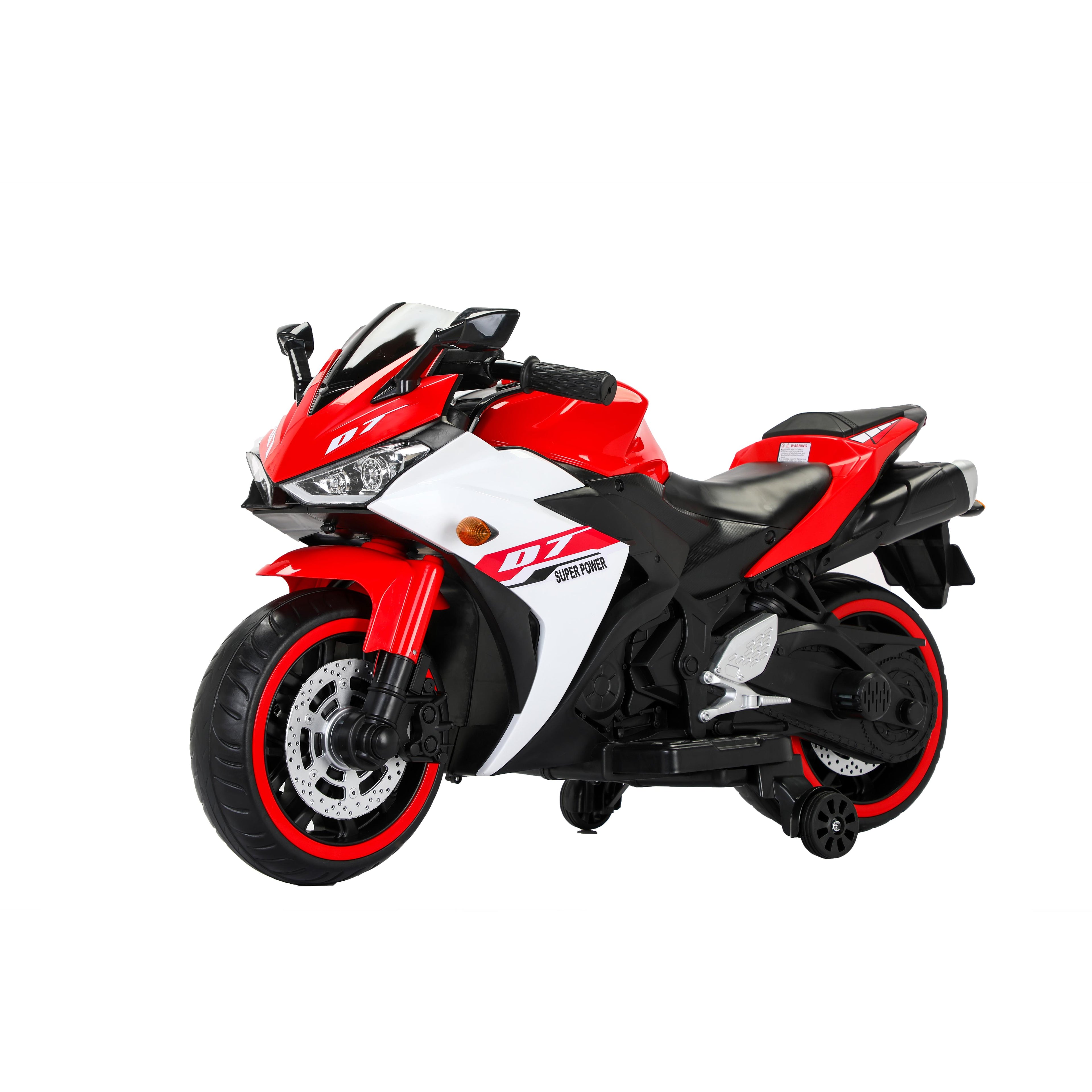 12V Kids Electric Ride-On Motorcycle with Training Wheels and Headlight, Motorbike with MP3 and Light-Up Wheels, 46" L x 20" W x 26" H, Red