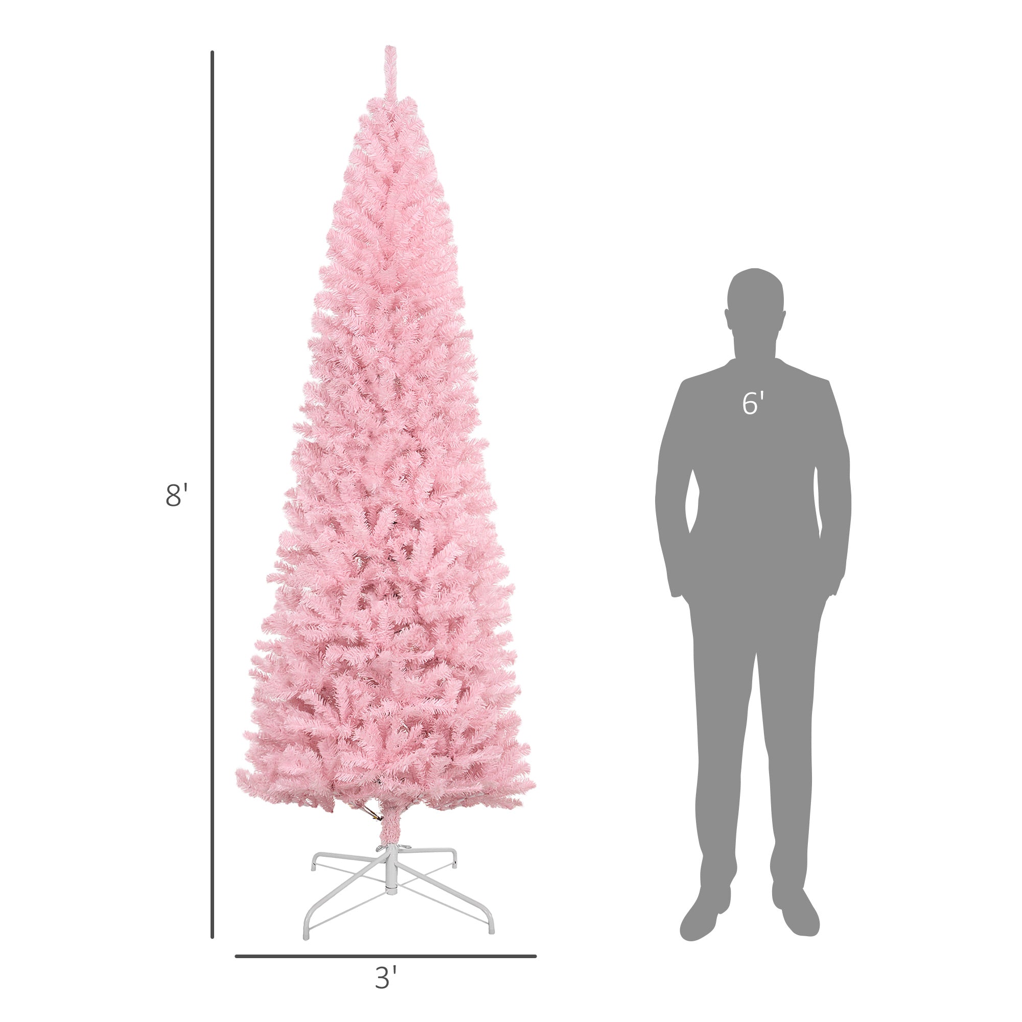 8' Artificial Christmas Tree Douglas Fir Pencil Christmas Tree with 1168 Realistic Branch Tips, Pink
