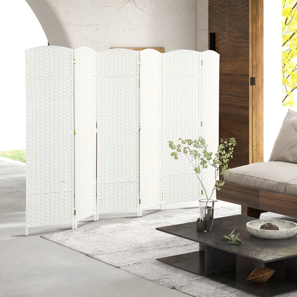 Folding Room Divider Screen 6 Panel 5.6 ' Tall Privacy Screen Freestanding Room Partition for Home Office, White