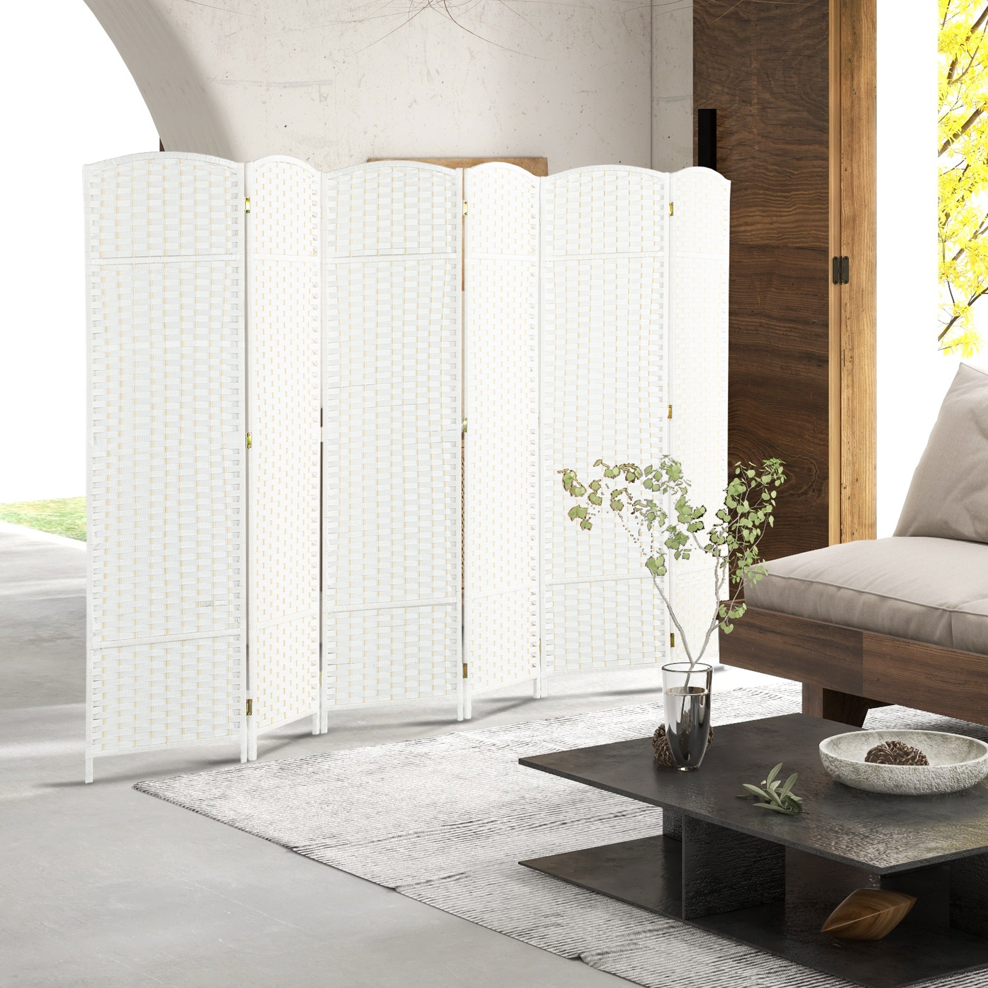 Folding Room Divider Screen 6 Panel 5.6 ' Tall Privacy Screen Freestanding Room Partition for Home Office, White