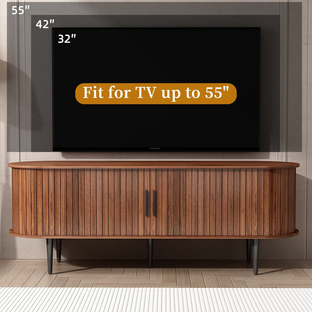 55" Modern TV Stand with Storage Compartment and Sliding Door, Gaming Entertainment Center with Cabinet, 55" L x 16" W x 21.5" H, Walnut