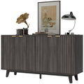 Fluted Sideboard Buffet Cabinet, 55" Coffee Bar Cabinet with 4 Doors, 2 Adjustable Shelves, 5 Wood Legs, Dark Gray