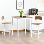 3 Piece Industrial Counter Height Dining Table Set, Bar Table & Chairs with Steel Legs & Footrests, White