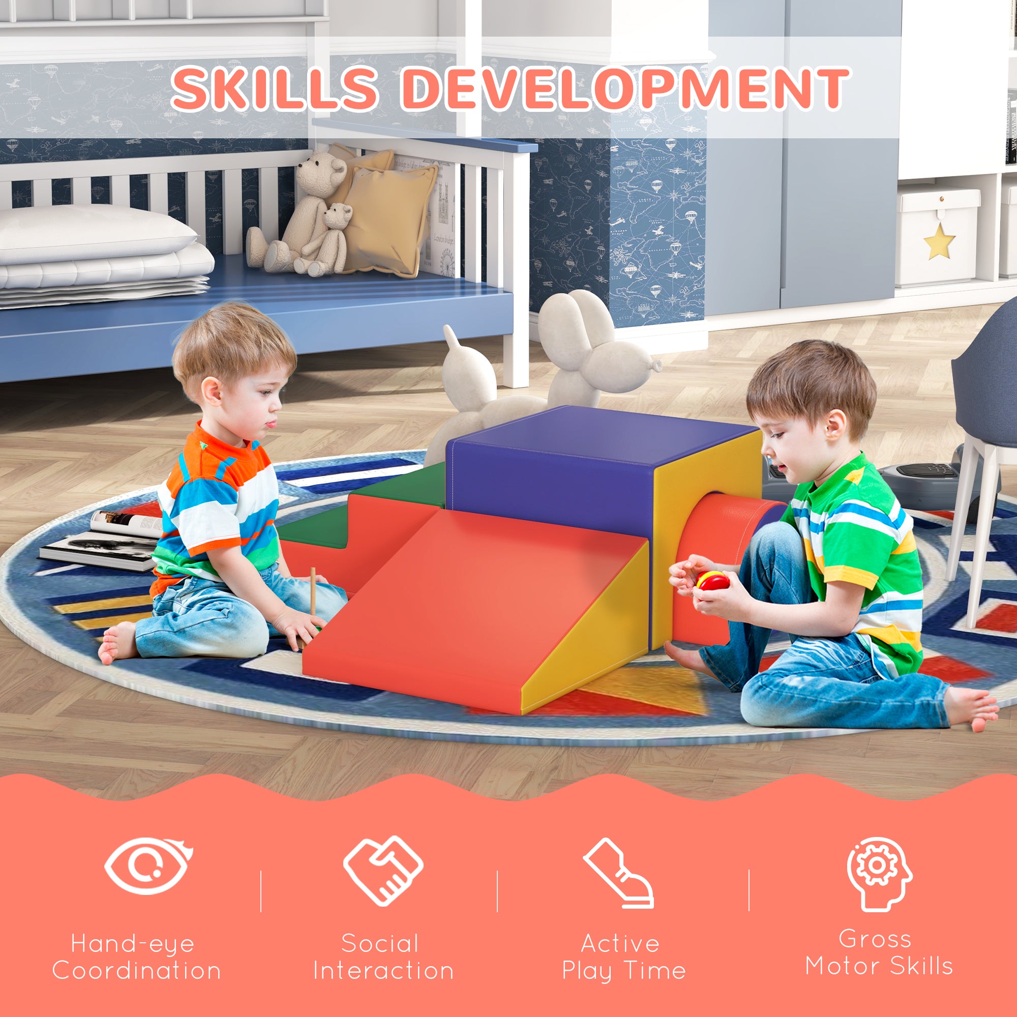 4 Piece Foam Play Set, Soft & Safe Kids Toddlers Children Climbing Set for Crawling or Sliding, Assorted