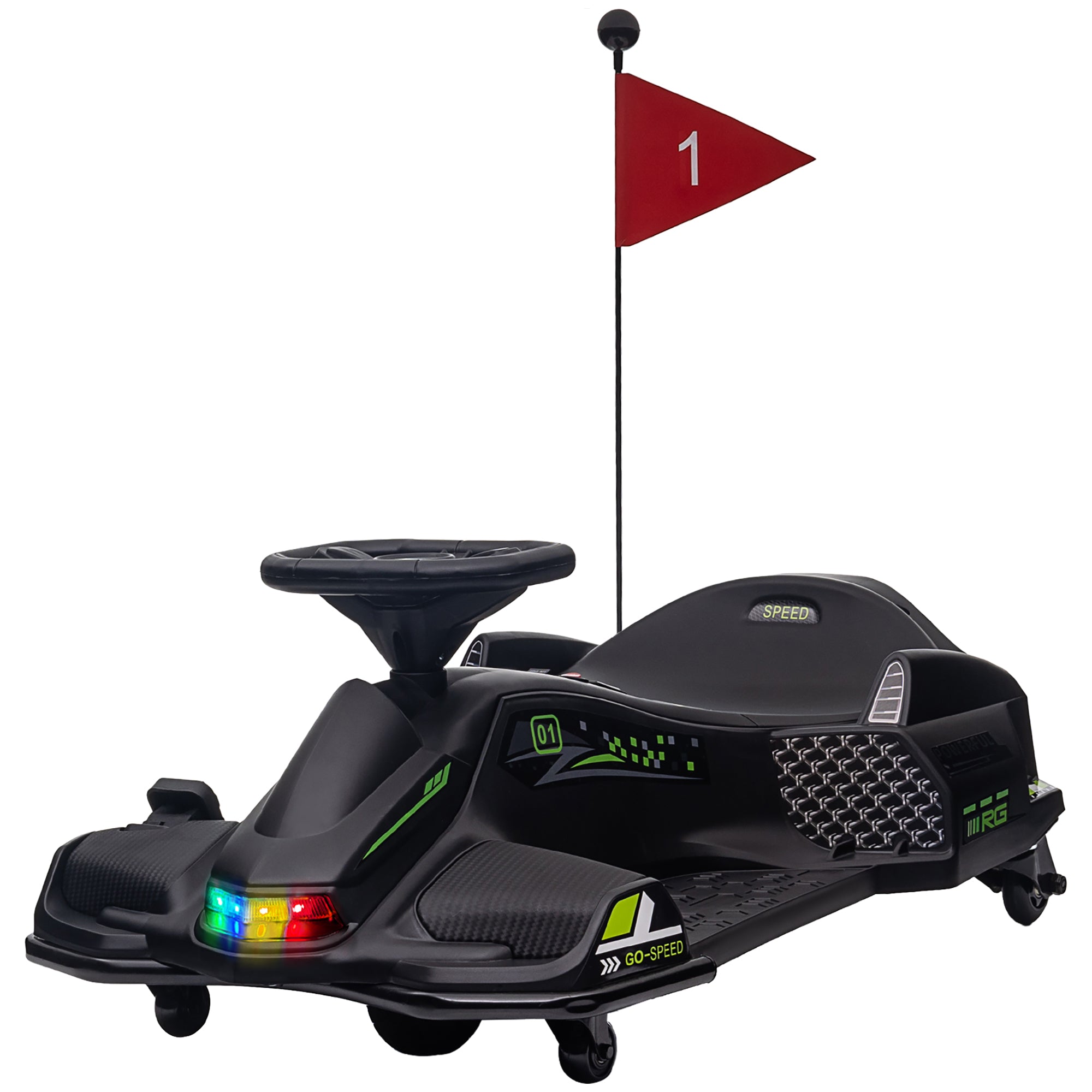 12V Electric Drifting Go Kart w/ Slow Start, Music, Lights, Black