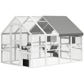 Wooden Catio Outdoor Cat Enclosure with Waterproof Cover, 2 Condos, 6 Platforms, Bridge, Doors, White