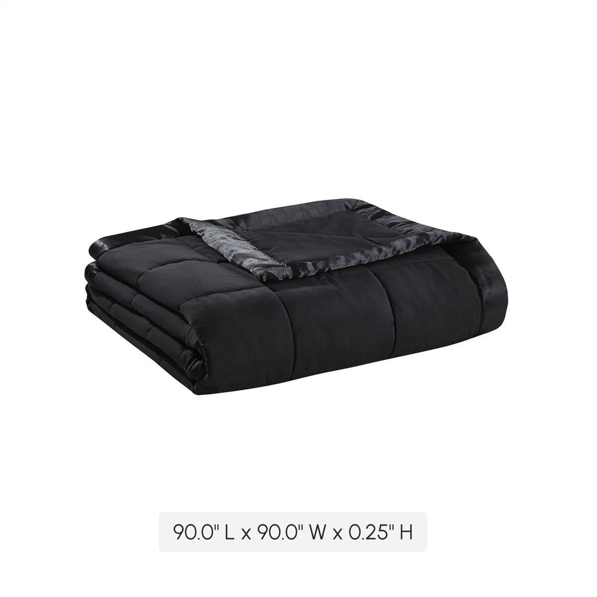 Full/Queen Size Lightweight Down Alternative Blanket with Satin Trim, Hypoallergenic Polyester, Machine Washable, 90" L x 90" W x 0.25" H, Black