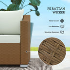 Rattan Wicker 3 Seater Patio Couch with Cushions, 2 Throw Pillows, Outdoor Furniture Rattan Sofa, Light Gray