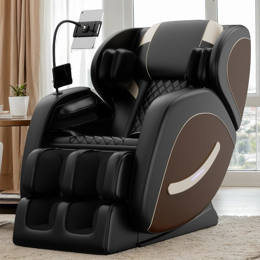 Massage Chair Recliner with Zero Gravity, Full Body Air Pressure, Lumbar and Leg Heating, Bluetooth Audio, 51.5" L x 28.5" W x 39" H, Brown