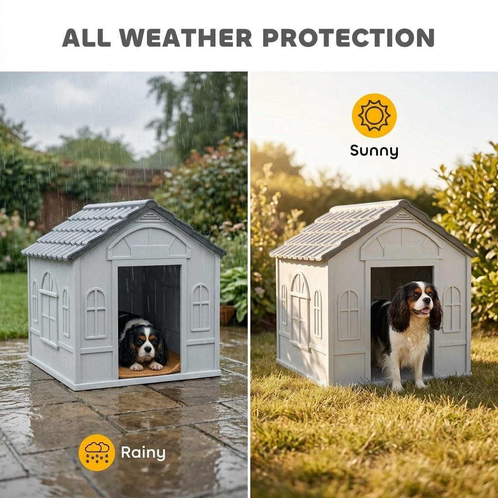 Pet House Water Resistant Puppy Shelter with Door for Indoor Outdoor, Easy to Assemble, for Small/Medium Dogs, Gray