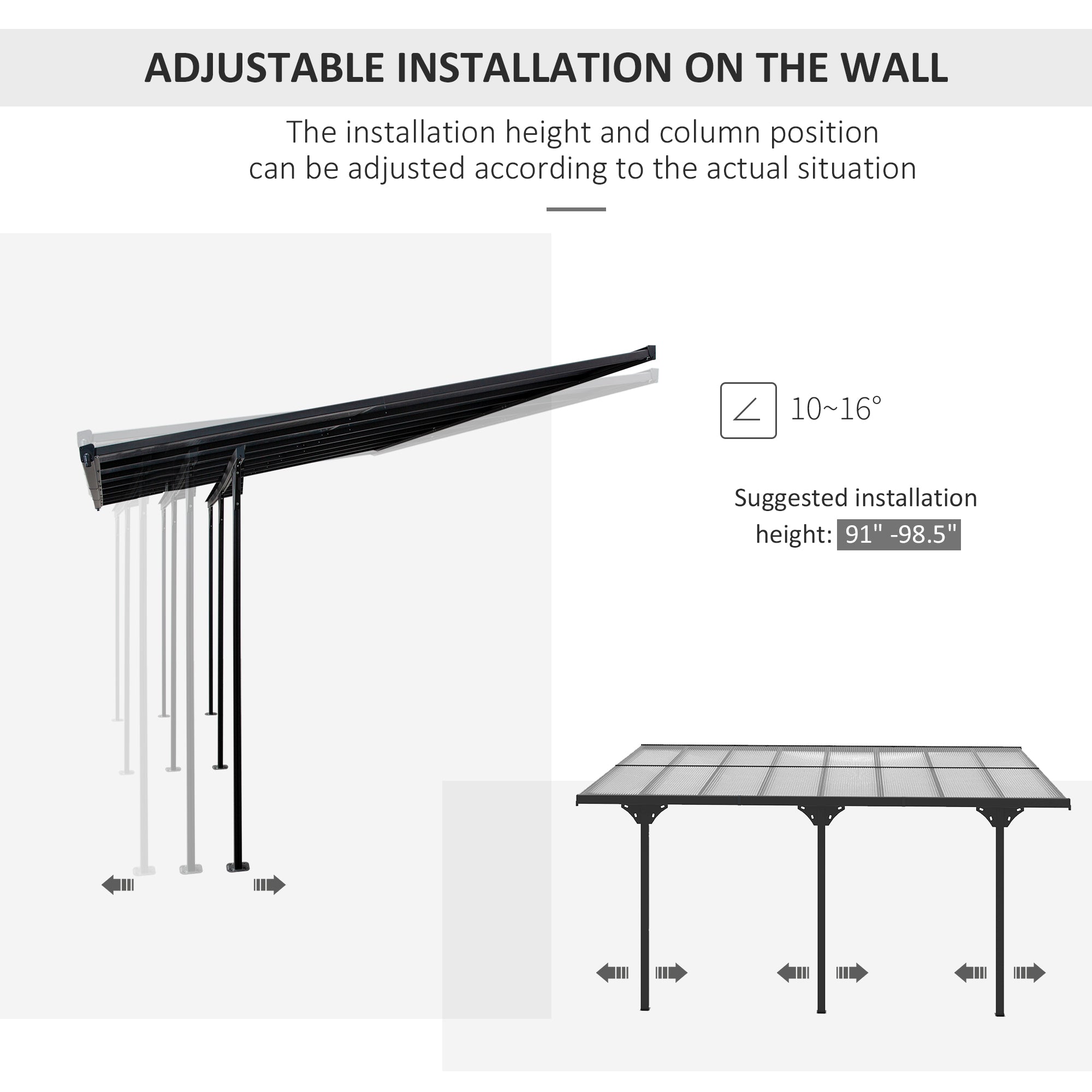 16.5' x 10' Outdoor Polycarbonate Pergola, Transparent UV Blocking Awning, Hardtop Deck Gazebo, Aluminum, Gray