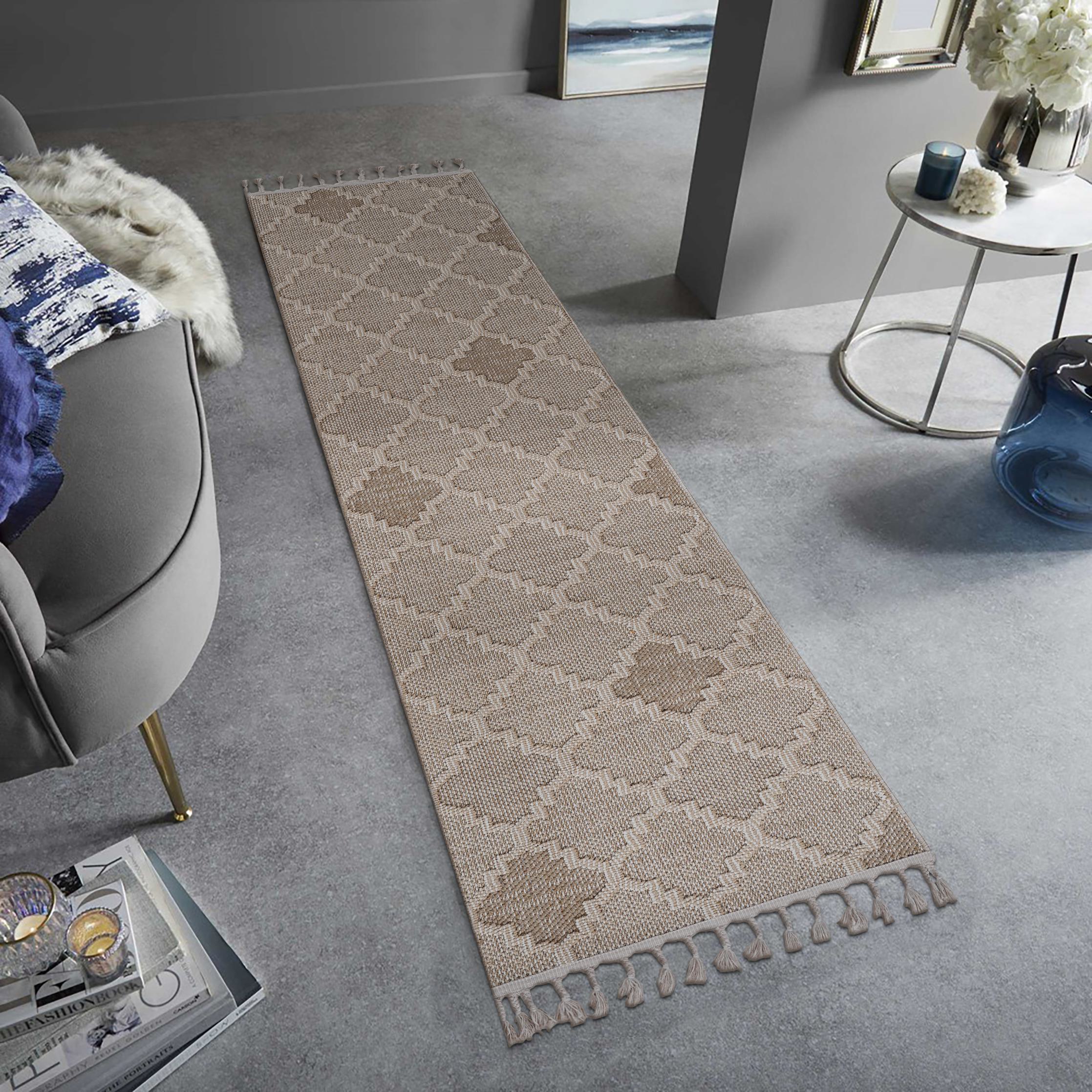 Naar 2x8 Indoor Outdoor Stain-Resistant Area Rug with Medium Pile Height, Kid and Pet-Friendly Carpet, 96" L x 26" W x 0.3" H, Cream