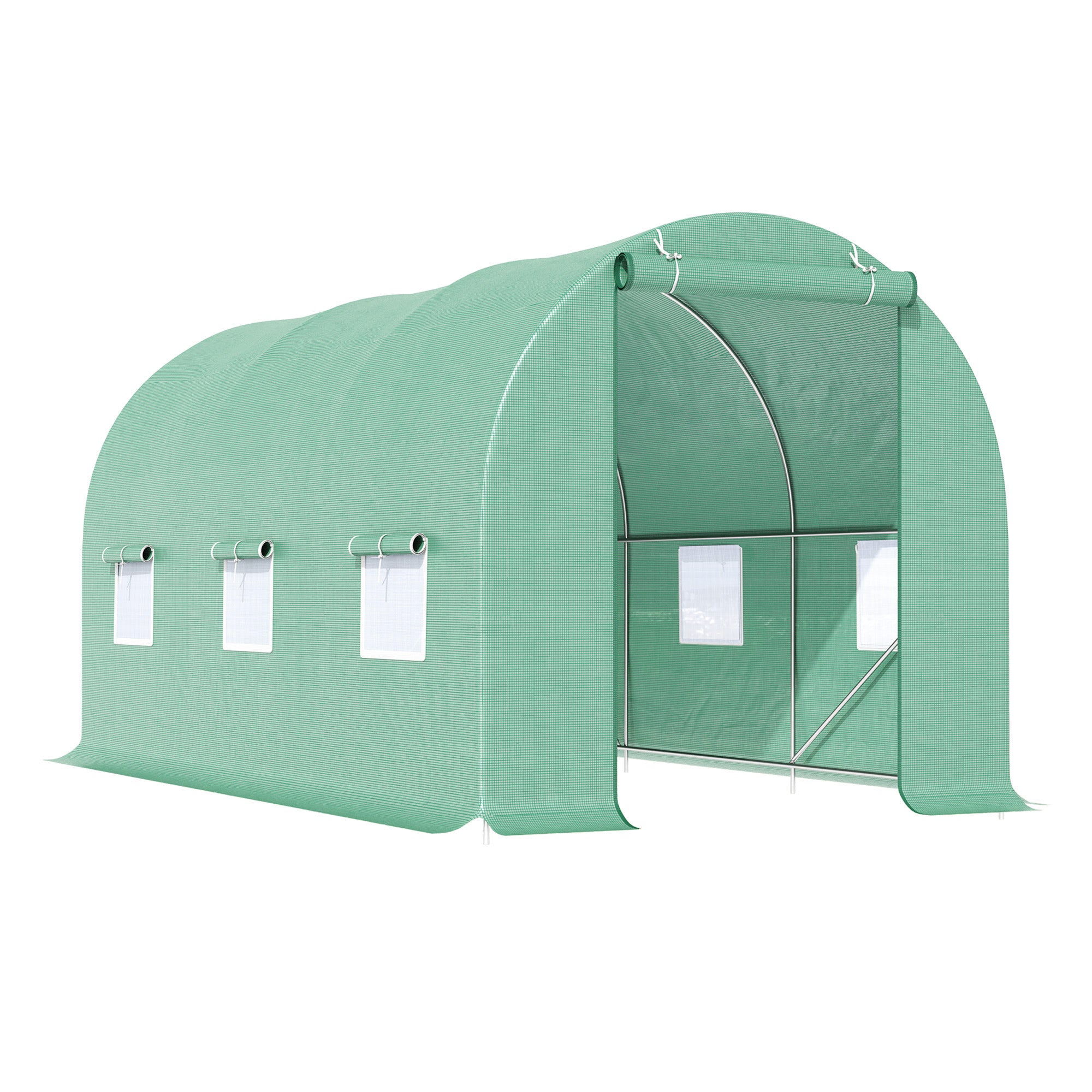 15' x 7' x 7' Walk-in Tunnel Hoop Greenhouse, Green House for Outside with PE Cover, Steel Frame, Roll-Up Zipper Door & Windows for Flowers, Vegetables, Tropical Plants, Green