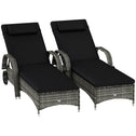 2 Reclining Chaise Lounge Chairs, Rolling Outdoor Chairs with Cushion, Pillow, Headrest, Armrests, and Wheels, Black