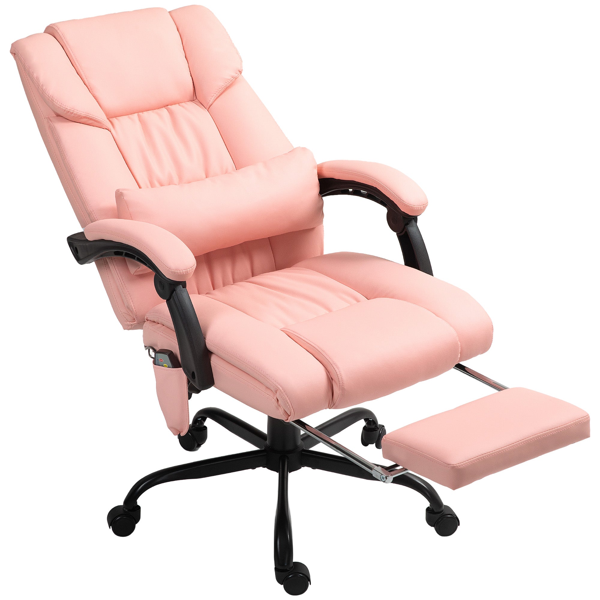 Massage Office Chair with 6 Vibrating Points, High Back Reclining Office Chair with Footrest and Remote, Pink
