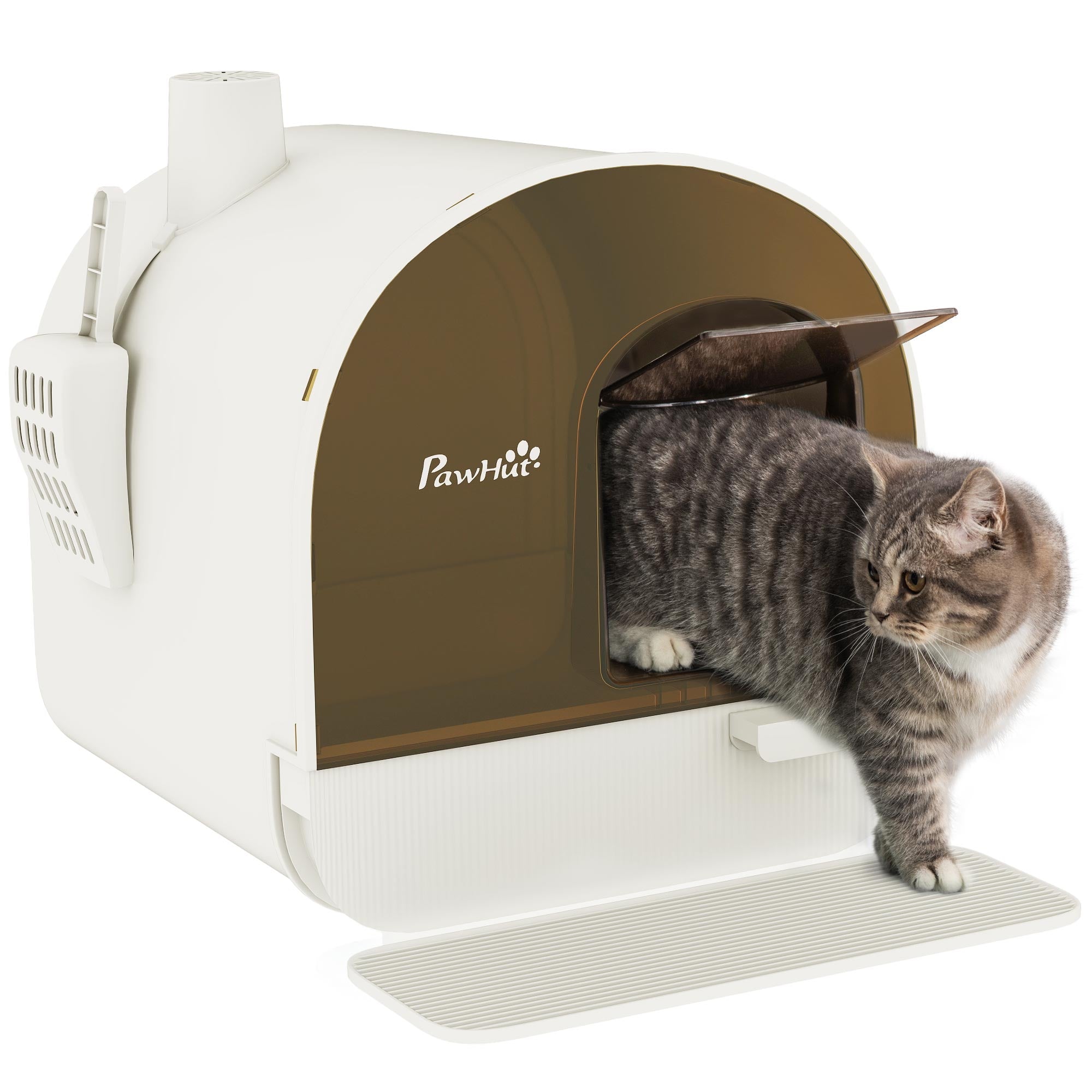 Cat Litter Box with Lid with Scoop and Filter, White