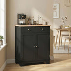 Kitchen Storage Cabinet, Sideboard Floor Cupboard with Solid Wood Top, Adjustable Shelf, and 2 Drawers, Black