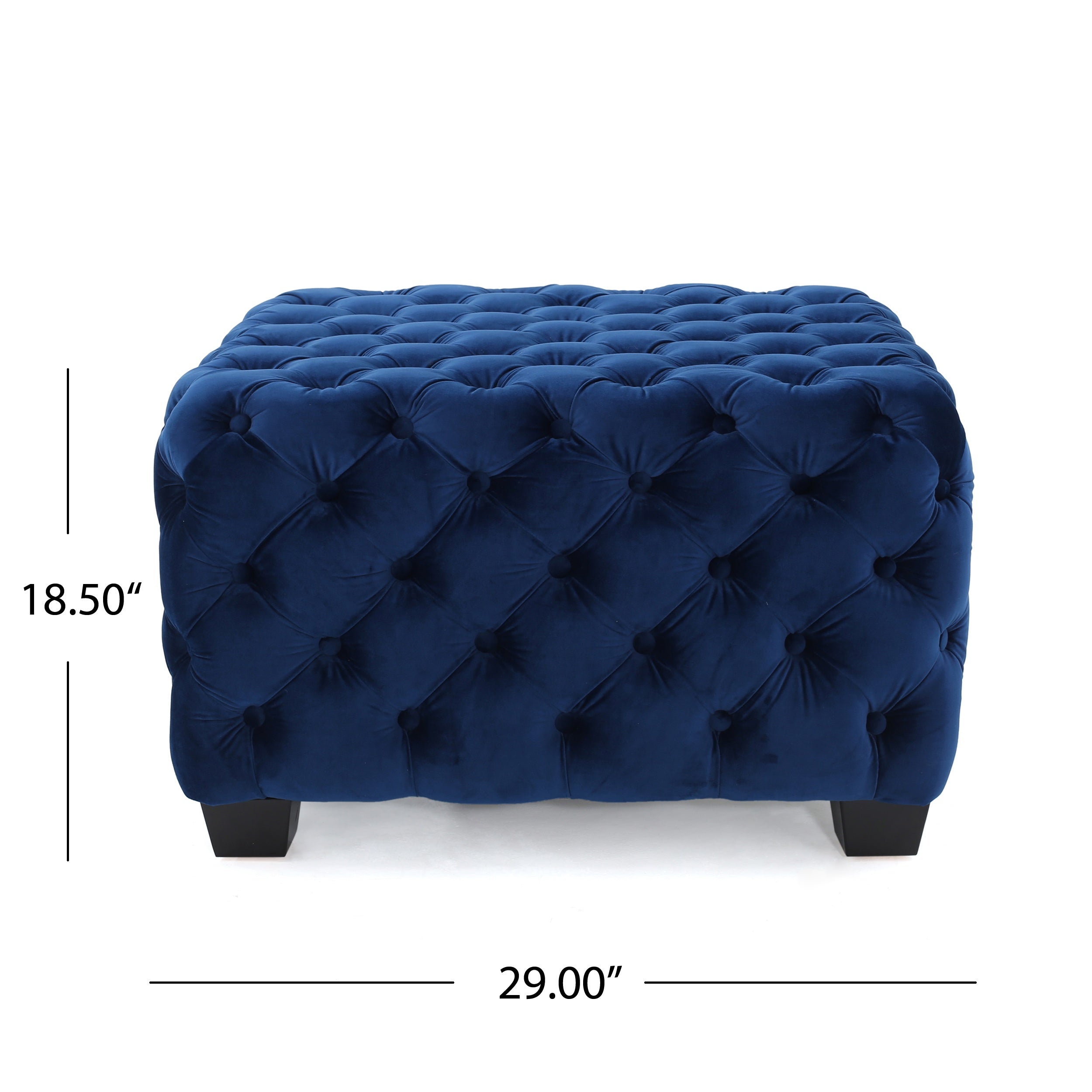 Velvet Ottoman with Cushioned Top, Sturdy Frame, and Space-Saving Design, 29" L x 29" W x 18.25" H, Navy Blue