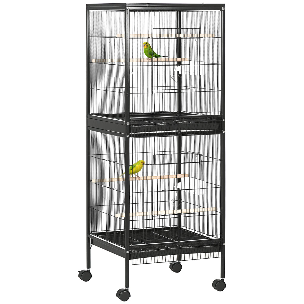 55" 2 In 1 Bird Cage Aviary Parakeet House for finches, budgies with Wheels, Black